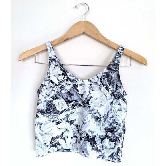 Oalks Floral Gray Sports Bra Crop Top V-Neck Workout Tank Yoga Clothing - Picture 1 of 4